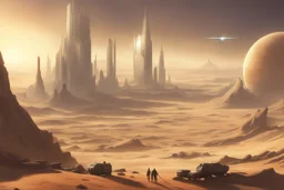 planet, space, moern city, sci-fi, concept art, arid land, epic