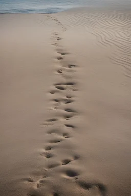 Sand Near THE WATER OF LAKE Gennisaretsky, bare footprints lead to the water. The image is in high quality in 8K.