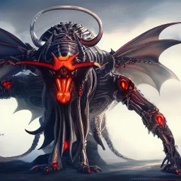 cyborg devil bull with long spider legs and dragon wings, fantasy art, 4k,