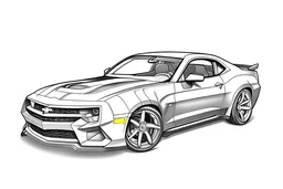 outline art for 2010 Chevrolet Camaro SS coloring pages, white background, sketch style, full body, only use outline, clean line art, white background, no shadows and clear and well