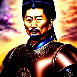 Ultra detailed fullbody Portrait in oil on canvas of Miyamoto Musashi with armor,helmet,extremely detailed digital painting,ultrarealistic skin,intense stare, extremely detailed face, crystal clear eyes, mystical colors ,perfectly centered image, perfect composition, rim light, beautiful lighting,masterpiece ,8k, stunning scene, raytracing, anatomically correct, in the style of Simon Bisley and Ohrai Noriyoshi and robert e howard and Steve Jung and Wizyakuza and uncannyknack.