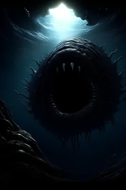 A (((disturbingly massive sea monster))) lurking in the (((ocean depths))) with its (((vast body looming around a (black hole where its eye should be))))) evoking a sense of foreboding and the unknown