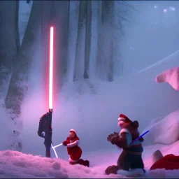 Santa lightsaber huge battle, dark, huge monster