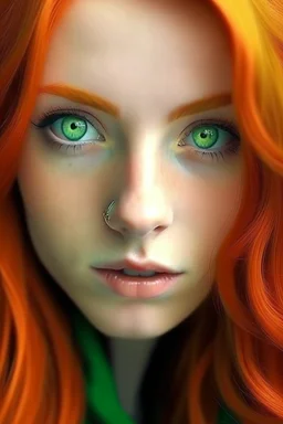 Mixed green eyes reddish orange hair small nose long lashes