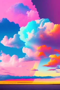 clouds, pink, blue, yellow, sky