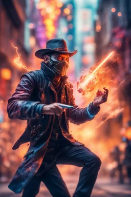 pen outline portrait of rad mad starlord magician smashing juggler thief master casting magic missile by neon wall , prize winning oil painting,bokeh like f/0.8, tilt-shift lens 8k, high detail, smooth render, down-light, unreal engine