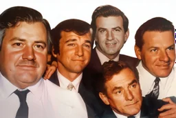 a photo of 5 men in their 30s, antique photo, add background