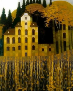 A haunted castle painted by Gustav Klimt