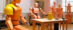 A light rosy orange robot workshop painted by Auguste Rodin