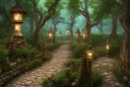 wooded stone lantern path forest