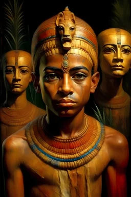 ancient egyptian boy kink lion pyramid gods monks two black man african ape like evolution beings in a garden of eden,Shiny Lips, Shy Expression, Blonde Hair, Teacher,, back Exposed, Well Endowed, Shirt Torn, Full Body Shot, F size, healthy, Full Lips, Hyper Detailed Face, Photorealistic, Intricately Detailed, Oil Painting, Heavy Strokes, By Jean Baptiste Monge, By Karol Bak, By Carne Griffiths, Masterpiece, Unreal Engine 3D; Symbolism, Colourful, Polished, Complex; UHD; D3D; 16K", Full Color Pa