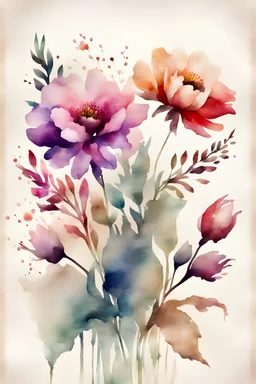 water color in vintage style, sophisticated flowers on white texture background
