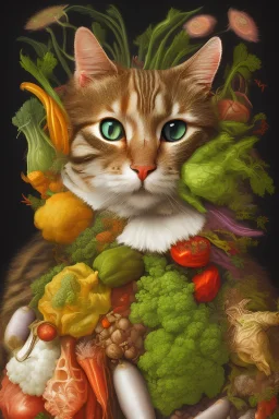 Cat head vegetables fish like Arcimboldo