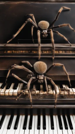Ugly , Evil rusted hands on an old piano keyboard with spiders on the keyboard