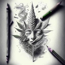 Create a visually captivating pencil sketch that represents the different stages of addiction and recovery, incorporating symbolic imagery of weed, smoke, and crushed weed.