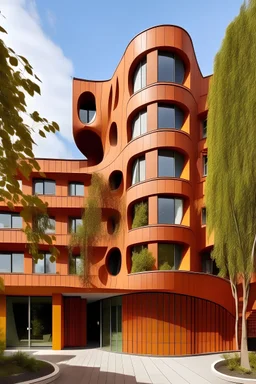 generar un edificio con color calido, mediante un recorrido que lo haga resaltar con formas orgánicas