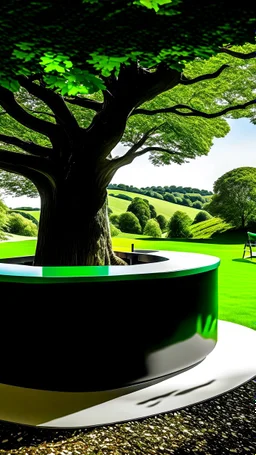 A modern and sleek coffee bar situated in the heart of Sycamore Gap, with a stunning view of the iconic sycamore tree and its vibrant green leaves.