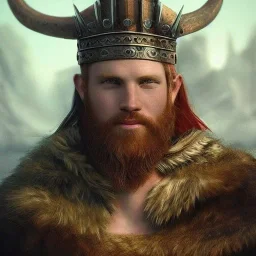 highly detailed portrait viking king art, red hair, blue glass eyes, green glass steel armor, cinematic lighting, 4k, 8k, octane render, digital concept art, trending on artstation, pinterest, extremely detailed, ambient lighting.