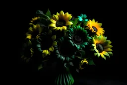 Create small bouquet green sunflower colour and black background