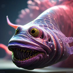 fluid ink angler fish creature, unreal engine 5, 8k resolution, photorealistic, ultra detailed