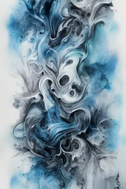 Abstract wet watercolour, grey blue