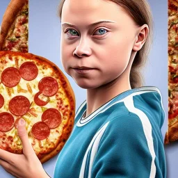 portrait of Greta Thunberg vs pizza
