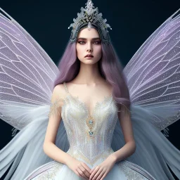  fairy,detailed eyes, disturbed expression.intricate detaile,thnically accurate face, intricate head dress,intricate white fairy dress, detailed hair, detailed feathers,fairy wings use dynamic palette, accurate proportions, high contrast black smokey bokeh background. andrei bonelli style.