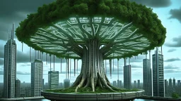 the last tree, city of the future year 4222, portal to space, very realistic,
