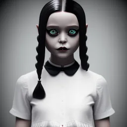 wednesday addams from jenna ortega, wednesday addams hair, wednesday addams make up, wednesday addams black dress, cinematic, hyper detail, 8k resulation