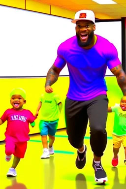 lebron james chasing 5 babies