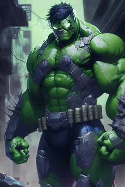 the hulk in a full ninja suit, anime style, depth of field, nvidia graphics, lightrays, trending art