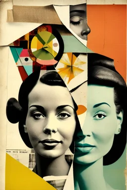 Faces of two friends made with mid-century modern collage