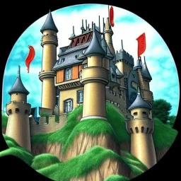 Ghibli, château, dragons, lumineux, très detaillé