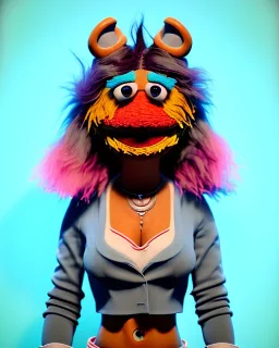 Waist up Portrait, hybrid character, waitress woman with monster muppet mask that covers her entire head, retro style, Sesame Street style, smooth, unreal engine 5, god lights, ray tracing, RTX, lumen lighting, ultra detail, volumetric lighting, 3d.