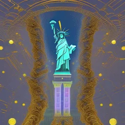 Liberty Statue of New York , 10 Grenelle, biomorphic structure , staircase ,bioluminescence, centrepiece,USA, interior design, Les Echos, Le Parisien, LVMH, media division, minimalist, palace environment, parametric sculpture, Liberty Statue of New York , refined details, metallic and wooden backround , masterpiece of Ora Ito