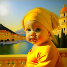 Neoclassicism realistic yellow orange cote d'azur sea baby