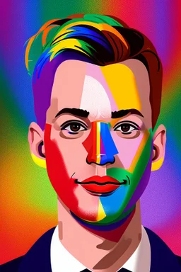 Portrait by a gay politician in his 30s he has pride colors painted in his face