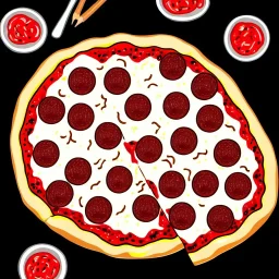 Drawing of pizza, black background