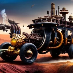 fullbody Drawing of 'sketch of steampunk Vehicles as in the movie mortal engines(2018)',intricate detail,andrea bonelli,Kilian Eng,Ohrai,evan lee,Aleksandr Sidelnikov,KyuYong Eom,three quarters frontal aerial view,toned colors,32k