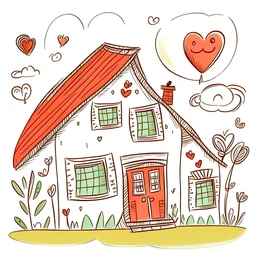 super easy hand drawn on the theme: home, love for a child aged 3