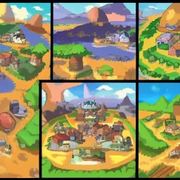 Village in the cosmos in pokemon style