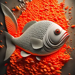 “VAMOS QUE LA GANAMOS! ” highly detailed. FISH soft colours. Beautiful bursts of powdery SOFT GREY AND ORANG colours. Tasteful and beautiful and elegant. Lettering is crisp and sharp and boldly rendered., poster, painting, typography, 3d render