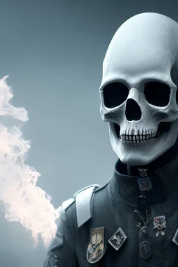 All Black british soldier, ghost, wearing high tech skull mask, white smoke, dark, rage, sorrow, high definition, ultra 8 k, volumetric lighting, blue fire, fog