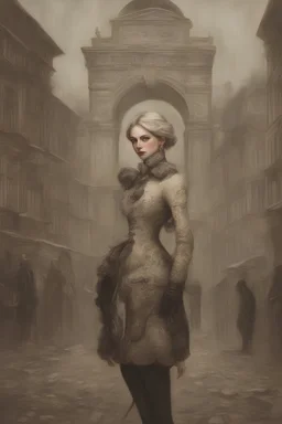 " Sigmund Freud's and Really young Alexandra "Sasha" Aleksejevna Lussin" fantasy bombshells Spain the 18th century fantasy bombshells oil paiting by artgerm display Tim Burton style in style In Freudian depth psychology, dream, symptom, anarchists in the background in city