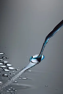 in focus, a jet of water flows into a spoon and splashes everywhere