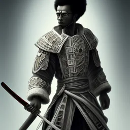 Guerreiro samurai afro com dreads futurístico