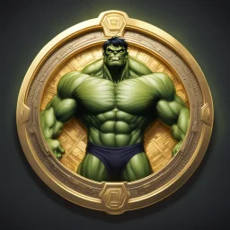 hulk logo animated inside a golden medalion