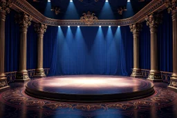 image of a Royal stage with 3d fractal base decoration with large dance area in dark blue teme