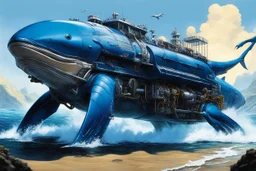 (in the style of Orion, by Masamune Shirow) Optimized Prompt A hyper-realistic, 35mm photograph of a biologically fused creature-vehicle hybrid, combining the morphology of a humpback whale with a vintage, custom-built, heavy-duty industrial diesel-powered amphibious cargo truck. The creature-truck is traversing a chaotic, neon-drenched desert highway at dusk, kicking up a trail of glowing dust under a spiraling, tie-dye sky. The "whale" forms the bulk of the vehicle's cabin and cargo hold, its