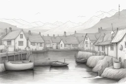 English fishing village light hb pencil line art minimalist